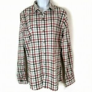 Van Heusen Mens Red & Gray Plaid Flex Long Sleeve Slim Fit Button-Up Shirt Large